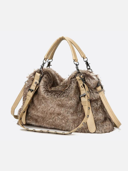 Beige faux fur bag